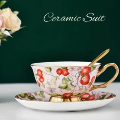 Plates u0026 More Küche & Esszimmer-Elegantes Teetassen-Set aus Bone China – Schwarzes Kaffeegeschirr mit Untertasse und Löffel