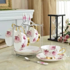 Feast u0026 Flair Küche & Esszimmer-Elegantes Teetassen-Set aus Bone China – 200 ml Kaffeetassen für ein romantisches britisches Café