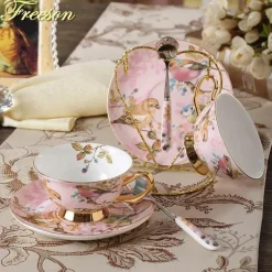 Feast u0026 Flair Küche & Esszimmer-Elegantes Teetassen-Set mit Vogelmotiv – 200 ml Porzellantasse mit Untertasse und Löffel