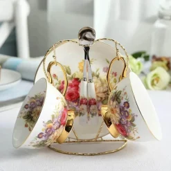 Feast u0026 Flair Küche & Esszimmer-Elegantes Teetassen-Set mit Blumenmuster – Premium Bone China mit Untertasse und Löffel