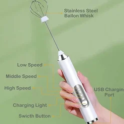 Tom Küche & Esszimmer-Elektrischer Milchaufschäumer – 3-Gang-Schneebesenmixer für Latte- und Kaffeeschaum