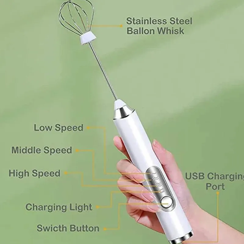 Tom Küche & Esszimmer-Elektrischer Milchaufschäumer – 3-Gang-Schneebesenmixer für Latte- und Kaffeeschaum