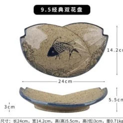 Elegance at the Table Küche & Esszimmer-Essteller-Set mit japanischem Fischdruck – einzigartiges Keramikgeschirr