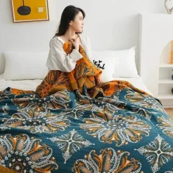 Cozy Haven Bettzeug-Ethnische Baumwolldecke & Überwurf – Boho Floral Gauze Sommerdecke