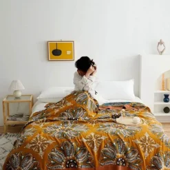 Cozy Haven Bettzeug-Ethnische Baumwolldecke & Überwurf – Boho Floral Gauze Sommerdecke