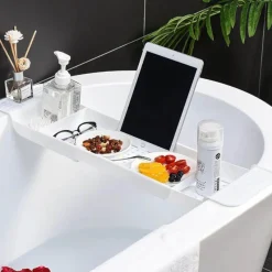 Serene Splash Badezimmer-Expandable Bathtub Caddy - Luxury Bath Tray for Relaxation and Spa Experience