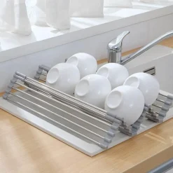 Space Savvy Küche & Esszimmer-Faltbarer Geschirrständer aus Edelstahl – platzsparender Küchen-Organizer