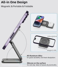 Comfort u0026 Style Heimwerkzeuge-Faltbarer kabelloser 3-in-1-Ladeständer – magnetische intelligente Ladestation