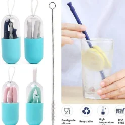 Little Nest Küche & Esszimmer-Faltbarer Silikon-Strohhalm – wiederverwendbarer, umweltfreundlicher Trinkhalm