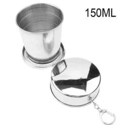 Adventure Basecamp Camping Im Freien|Küche & Esszimmer-Faltbarer tragbarer Campingbecher aus Edelstahl mit Schlüsselanhänger