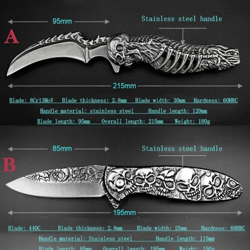 The Outdoor Vault Camping-Werkzeuge|Camping Im Freien-Faltbares taktisches Totenkopfmesser – Kompaktes EDC-Werkzeug