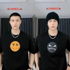 Damen Everly u0026 Lace Herrenbekleidung|Damenbekleidung-Farbwechselndes Smiley-T-Shirt – Unisex Pailletten-Mood Swing Top