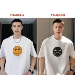 Damen Everly u0026 Lace Herrenbekleidung|Damenbekleidung-Farbwechselndes Smiley-T-Shirt – Unisex Pailletten-Mood Swing Top