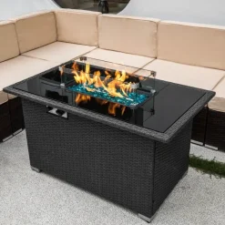 Comfort u0026 Style Camping Im Freien|Outdoor & Garten-Feuerstellentisch aus blauem Stein – Eleganter Versammlungstisch für die Terrasse im Freien