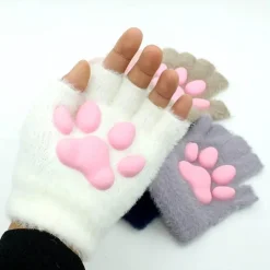 Wilderness Haven Outdoor-Artikel|Camping Im Freien-Fingerlose Handschuhe mit 3D-Katzenpfoten – weiches, pelziges Katzenzubehör