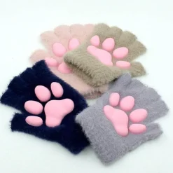 Wilderness Haven Outdoor-Artikel|Camping Im Freien-Fingerlose Handschuhe mit 3D-Katzenpfoten – weiches, pelziges Katzenzubehör