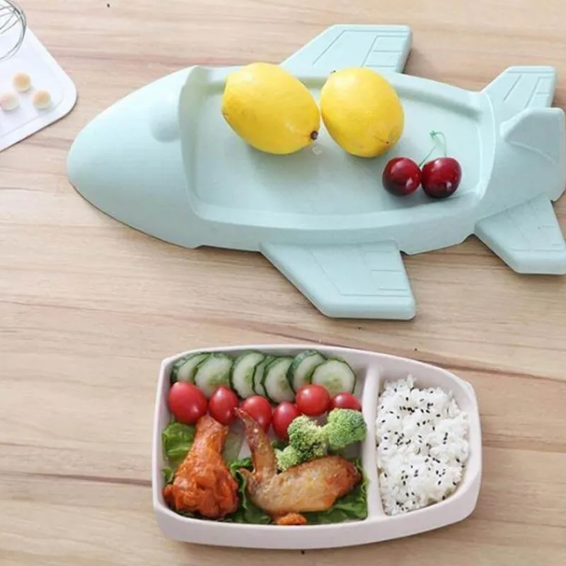 Kinder The Decor Haven Kinderwagen & Zubehör-Flugzeug-Bambus-Kindergeschirr-Set – Umweltfreundliches Geschirr