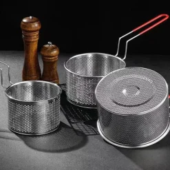 Tom Küche & Esszimmer-Frittierkorb aus Edelstahl – Pommes-Frites-Sieb, Abtropfwerkzeug für knuspriges Kochen