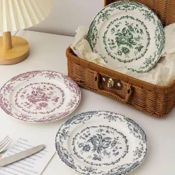 Elegance at the Table Küche & Esszimmer-Geblümter Essteller - Keramikgeschirr mit Rosendruck