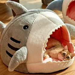 Decor Haustierzubehör|Haustierbetten-Gemütliches Hai-Haustierbett – Tragbares warmes Haus für Katzen und Hunde