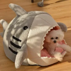 Decor Haustierzubehör|Haustierbetten-Gemütliches Hai-Haustierbett – Tragbares warmes Haus für Katzen und Hunde