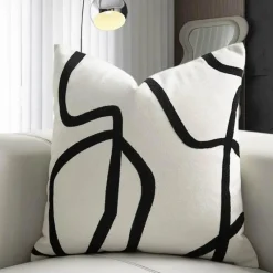 The Cushion Corner Bettzeug-Geometrisch bestickter Kissenbezug - Schwarz Weiß Beige Wildleder Canvas