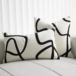 The Cushion Corner Bettzeug-Geometrisch bestickter Kissenbezug - Schwarz Weiß Beige Wildleder Canvas