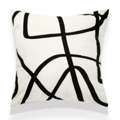 The Cushion Corner Bettzeug-Geometrisch bestickter Kissenbezug - Schwarz Weiß Beige Wildleder Canvas