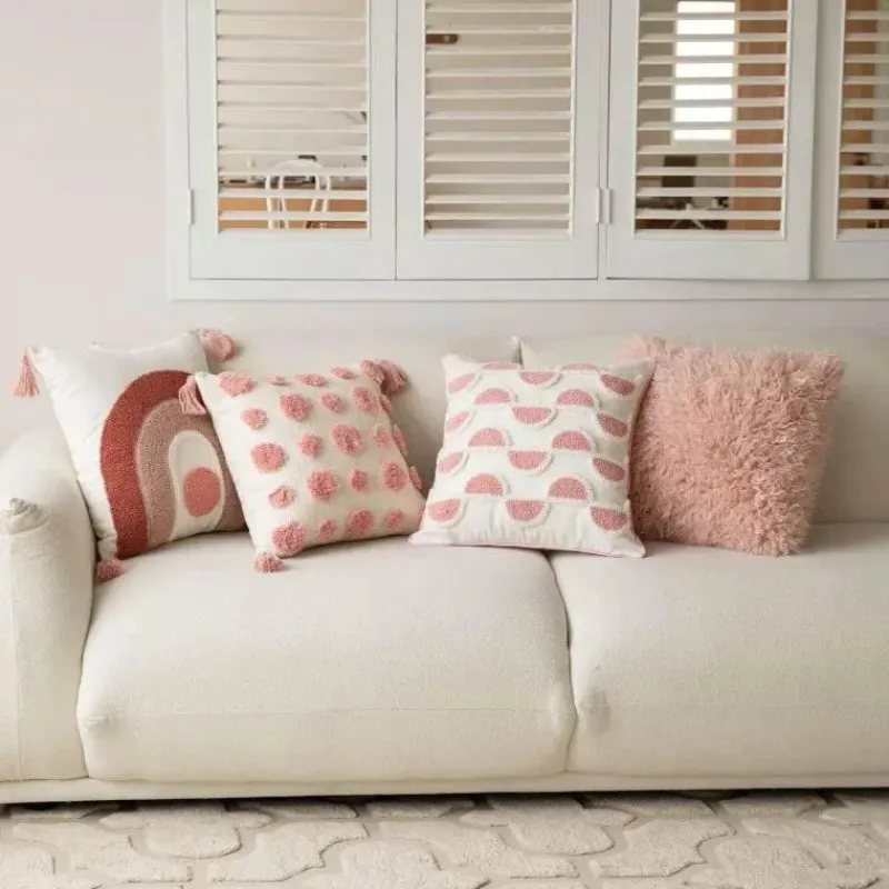 Cozy Cushions Bettzeug-Geometrische rosa getuftete Kissenbezüge - bestickte Kissenbezüge
