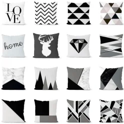 Pillow Haven Bettzeug-Geometrisches schwarz-weißes Kissenbezug-Set – stilvolle Sofakissenbezüge