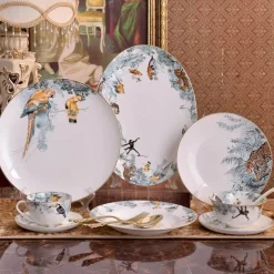 Feast u0026 Flair Küche & Esszimmer-Geschirrset aus Knochenporzellan mit Regenwald-Tiermotiven – umweltfreundliches Geschirr