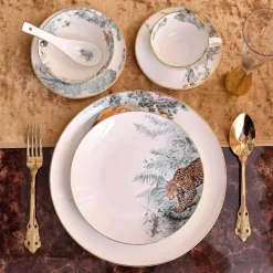 Feast u0026 Flair Küche & Esszimmer-Geschirrset aus Knochenporzellan mit Regenwald-Tiermotiven – umweltfreundliches Geschirr