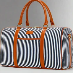 BagAura Taschen & Geldbörsen-Gestreifte Canvas-Reisetasche – Geräumig, robust und multifunktional