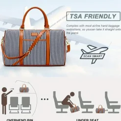 BagAura Taschen & Geldbörsen-Gestreifte Canvas-Reisetasche – Geräumig, robust und multifunktional