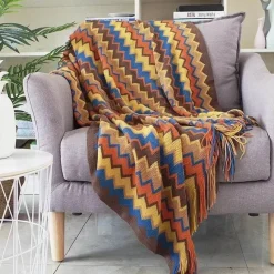 Wrap u0026 Relax Bettzeug-Gestreifte gestrickte Sofadecke – gemütliches Wohndekor-Accessoire
