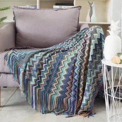 Wrap u0026 Relax Bettzeug-Gestreifte gestrickte Sofadecke – gemütliches Wohndekor-Accessoire