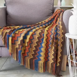 Wrap u0026 Relax Bettzeug-Gestreifte gestrickte Sofadecke – gemütliches Wohndekor-Accessoire