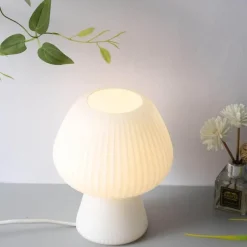 Bright Accents Beleuchtung-Gestreifte Pilz-Tischlampe – Stilvolle Glasleuchte
