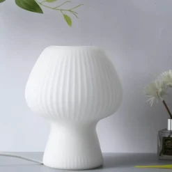 Bright Accents Beleuchtung-Gestreifte Pilz-Tischlampe – Stilvolle Glasleuchte
