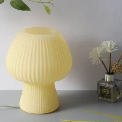 Bright Accents Beleuchtung-Gestreifte Pilz-Tischlampe – Stilvolle Glasleuchte