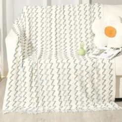 Wrap u0026 Relax Bettzeug-Gestreifte Quastendecke – kuscheliger Stricküberwurf für Zuhause und unterwegs