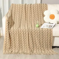 Wrap u0026 Relax Bettzeug-Gestreifte Quastendecke – kuscheliger Stricküberwurf für Zuhause und unterwegs