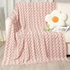 Wrap u0026 Relax Bettzeug-Gestreifte Quastendecke – kuscheliger Stricküberwurf für Zuhause und unterwegs