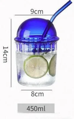 Plates u0026 More Küche & Esszimmer-Gestreifter Glasbecher mit Deckel und Strohhalm – 450 ml für Kaffee, Saft, Milch, Tee