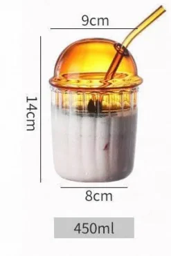 Plates u0026 More Küche & Esszimmer-Gestreifter Glasbecher mit Deckel und Strohhalm – 450 ml für Kaffee, Saft, Milch, Tee