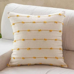 Pillow Haven Bettzeug-Gestreifter Jacquard-Kissenbezug - Blau Gelb Grau Rosa Beige