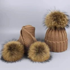 The Decor Haven Babykleidung|Babykleidung-Gestricktes Pelzmütze- und Schal-Set – kuschelige Winteraccessoires
