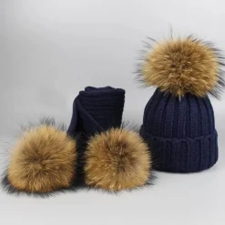 The Decor Haven Babykleidung|Babykleidung-Gestricktes Pelzmütze- und Schal-Set – kuschelige Winteraccessoires