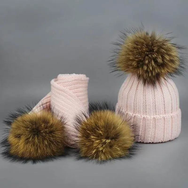 The Decor Haven Babykleidung|Babykleidung-Gestricktes Pelzmütze- und Schal-Set – kuschelige Winteraccessoires