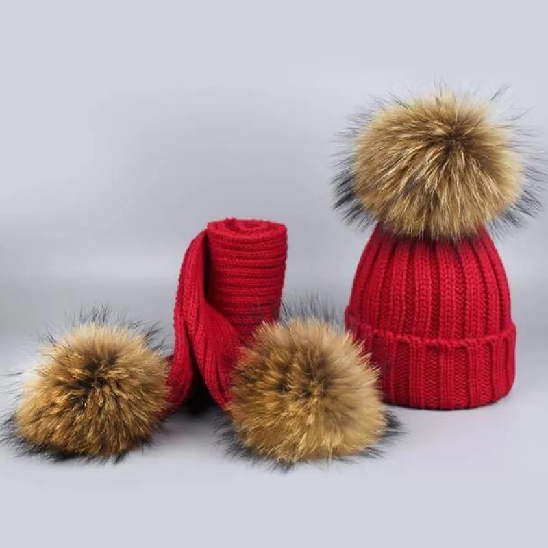 The Decor Haven Babykleidung|Babykleidung-Gestricktes Pelzmütze- und Schal-Set – kuschelige Winteraccessoires